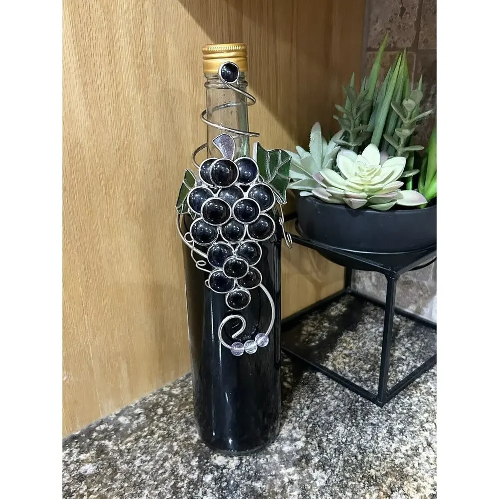 Stained‎ Glass Wine Bottle Collar. Gift. Grape Cluster. Wine Bottle Decor.